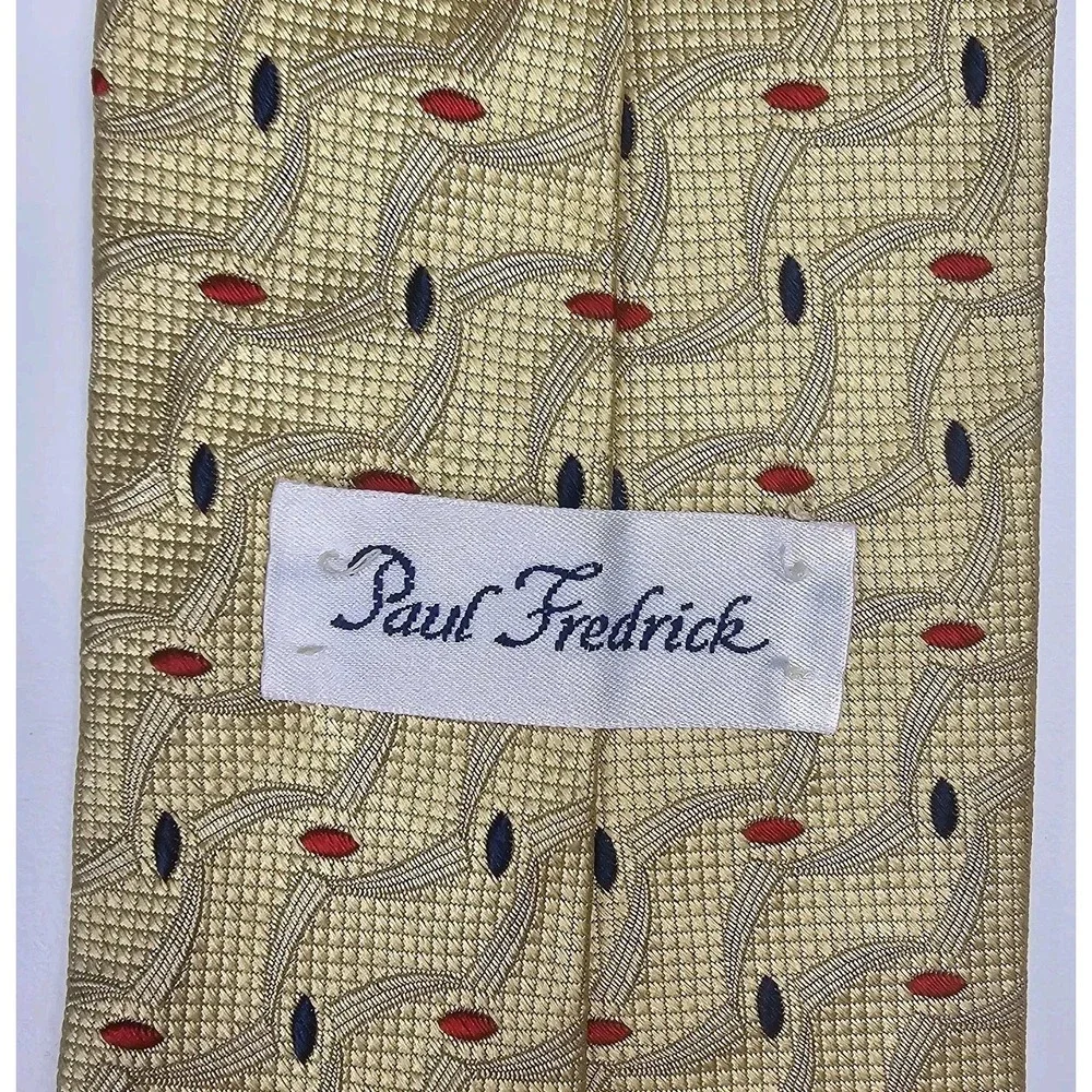 Paul Fredrick Tie Gold Embroidery100% Italian Silk Hand Tailored Made In USA‎
